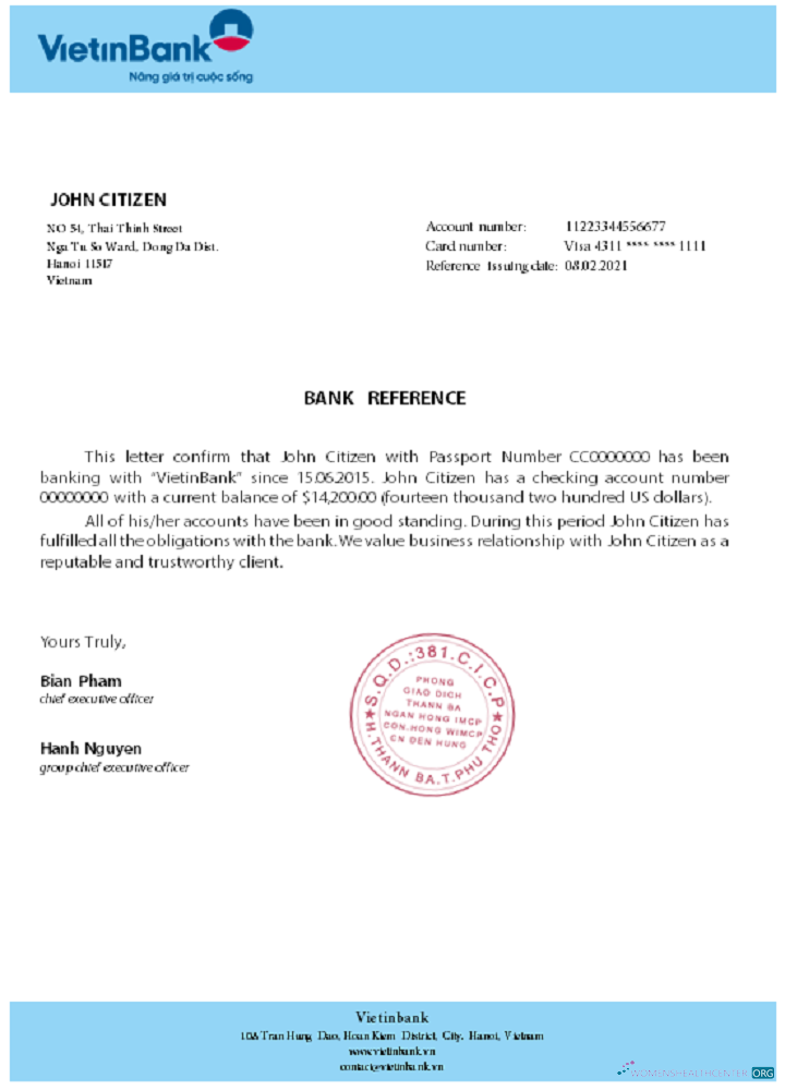 Download Vietnam Vietinbank reference Photoshop template